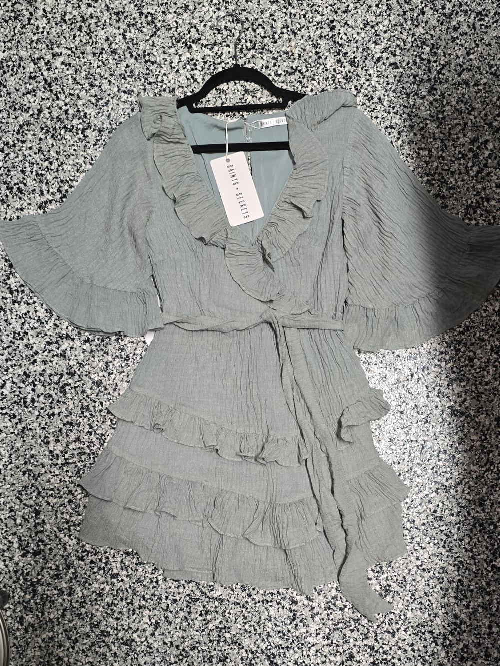 Sage Green Ruffled Wrap Dress
